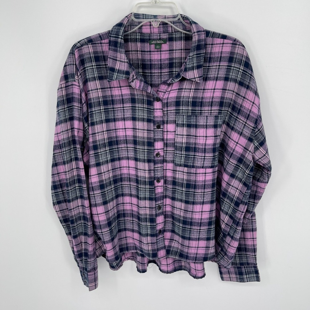 Wild Fable Women's Purple Plaid Long Sleeve Button Down Shirt Size XL